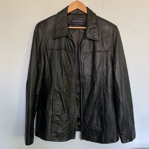Vintage Dockers Black Leather Jacket - Picture 1 of 10